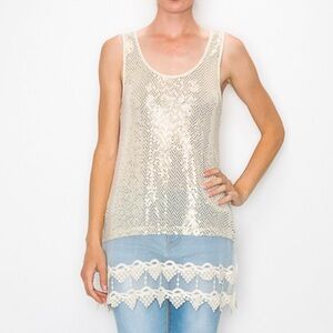 Sparkly Tank with Lace- Cream